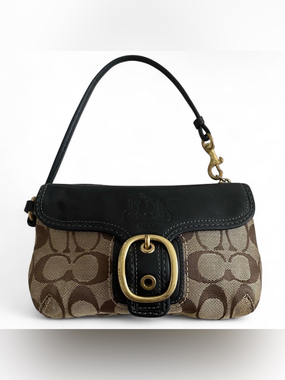Coach Bleecker Legacy Signature Jacquard Leather Buckle Wristlet